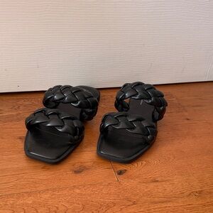 Time and Tru Black Braided Double-Strap Slide Sandals - Women